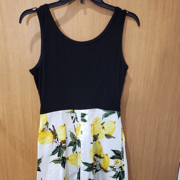 Simier Fariry, NWT, Sleeveless Tank Mini Fit & Flare Dress, Yellow Lemons/Black - Picture 2 of 16